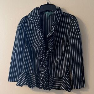 Ralph Lauren Black and White Pinstripe Blouse Size 10